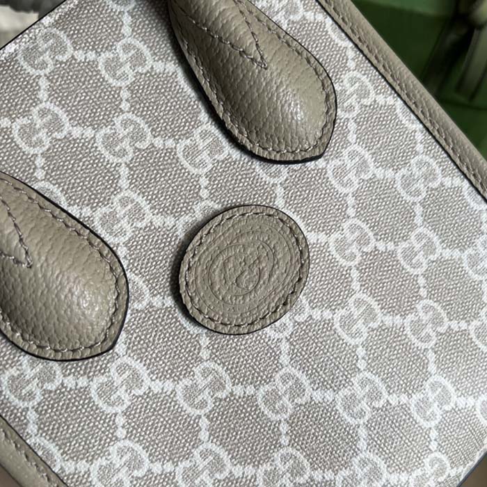 Gucci Unisex Mini Tote Bag Interlocking G Beige White GG Supreme Canvas (5)