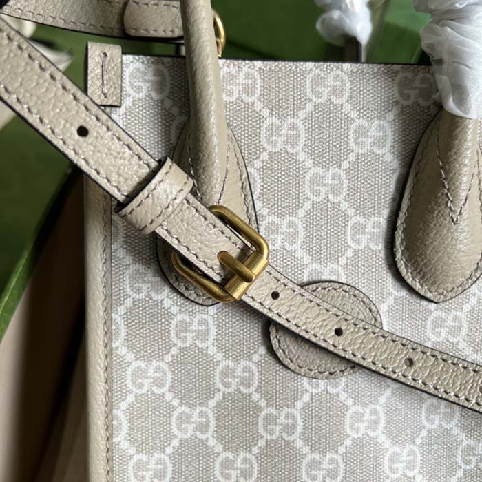 Gucci Unisex Mini Tote Bag Interlocking G Beige White GG Supreme Canvas (9)