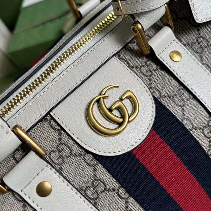 Gucci Unisex Ophidia Medium Duffle Bag Beige Ebony GG Supreme Canvas Double G (12)