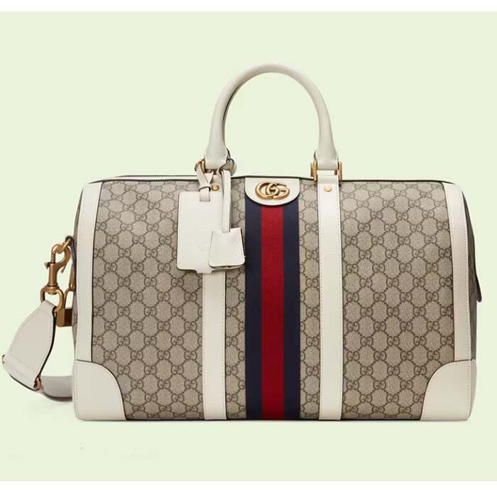 Gucci Unisex Ophidia Medium Duffle Bag Beige Ebony GG Supreme Canvas Double G