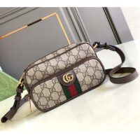 Gucci Unisex Ophidia Mini Bag Beige Ebony GG Supreme Canvas Brown Leather (2)