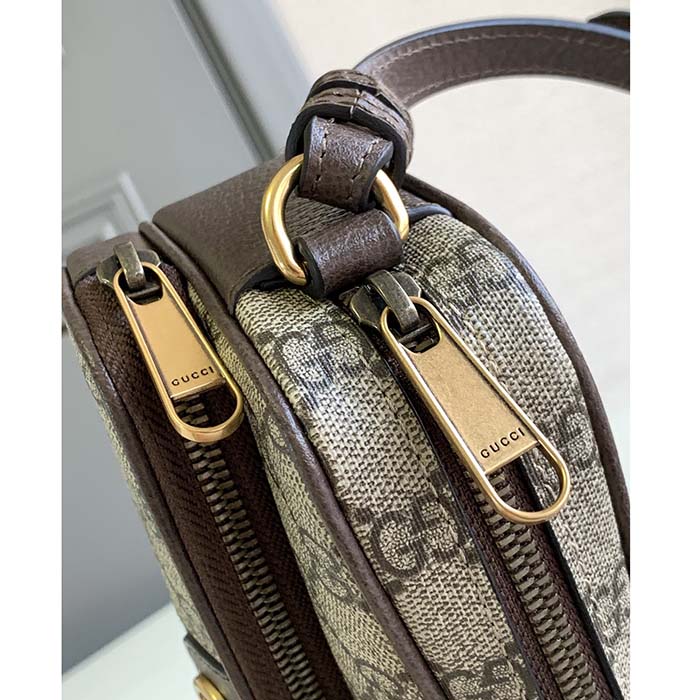 GUCCI GG Supreme Monogram Textured Calfskin Web Mini Ophidia Top Handle Bag  Beige Ebony New Acero 1186546