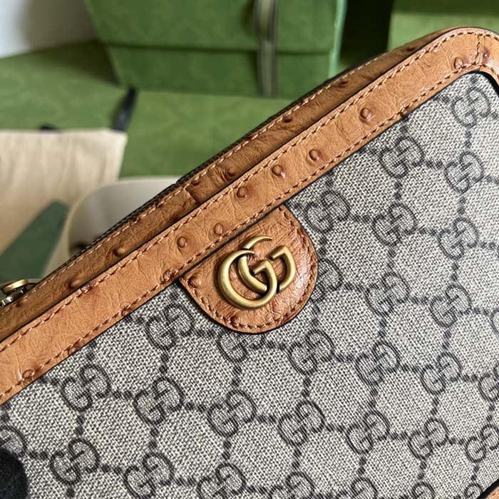 Gucci Unisex Python Trim Shoulder Bag Double G Beige Ebony GG Supreme Canvas (7)
