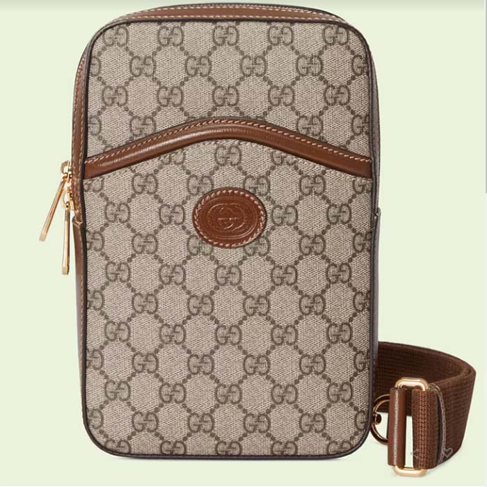 Gucci Unisex Sling Backpack Interlocking G Beige Ebony GG Supreme Canvas