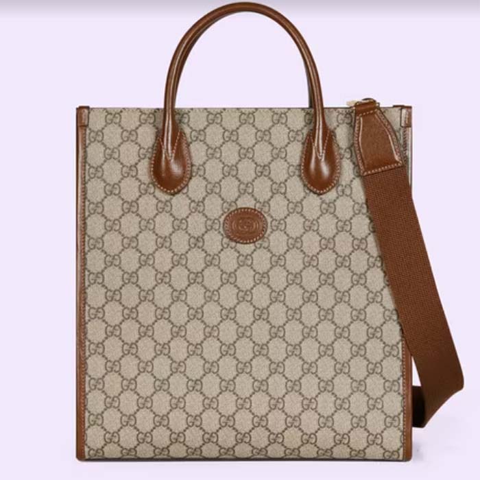 Gucci Unisex Small Tote Interlocking G Beige Ebony GG Supreme Canvas