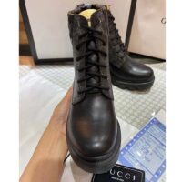 Gucci Women Ankle Boots Black GG Supreme Canvas Rubber Lace-Up High Heel (1)