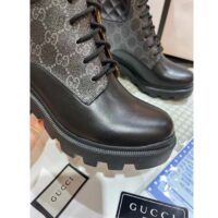 Gucci Women Ankle Boots Black GG Supreme Canvas Rubber Lace-Up High Heel (1)