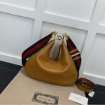 Gucci Women Attache Large Shoulder Bag Dark Orange Leather Green Red Web - Image 2
