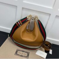 Gucci Women Attache Large Shoulder Bag Dark Orange Leather Green Red Web (9)