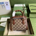 Gucci Women Diana Mini Tote Bag Camel Ebony GG Canvas Crystals Double G – Bild 3