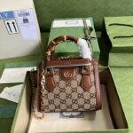 Gucci Women Diana Mini Tote Bag Camel Ebony GG Canvas Crystals Double G – Bild 2