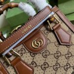 Gucci Women Diana Mini Tote Bag Camel Ebony GG Canvas Crystals Double G – Bild 6