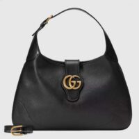 Gucci Women GG Aphrodite Medium Shoulder Bag Black Soft Leather Double G (1)