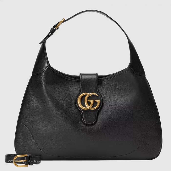 Gucci Women GG Aphrodite Medium Shoulder Bag Black Soft Leather Double G