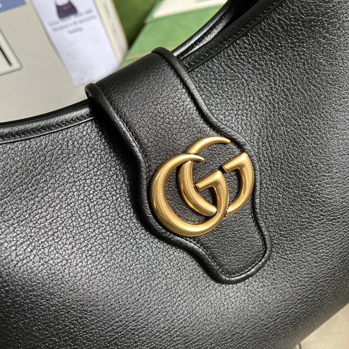 Gucci Women GG Aphrodite Medium Shoulder Bag Black Soft Leather Double G (8)