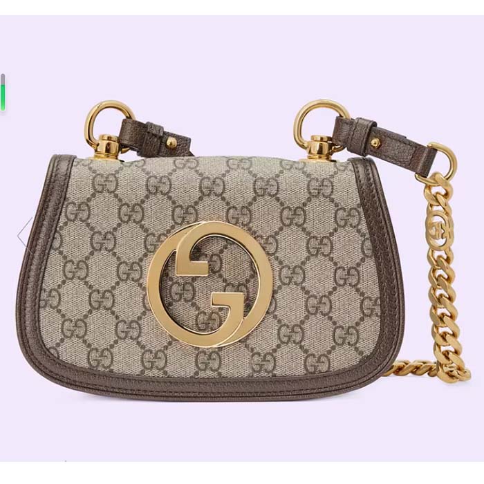 Gucci Women GG Blondie Mini Shoulder Bag Beige Ebony GG Supreme Canvas