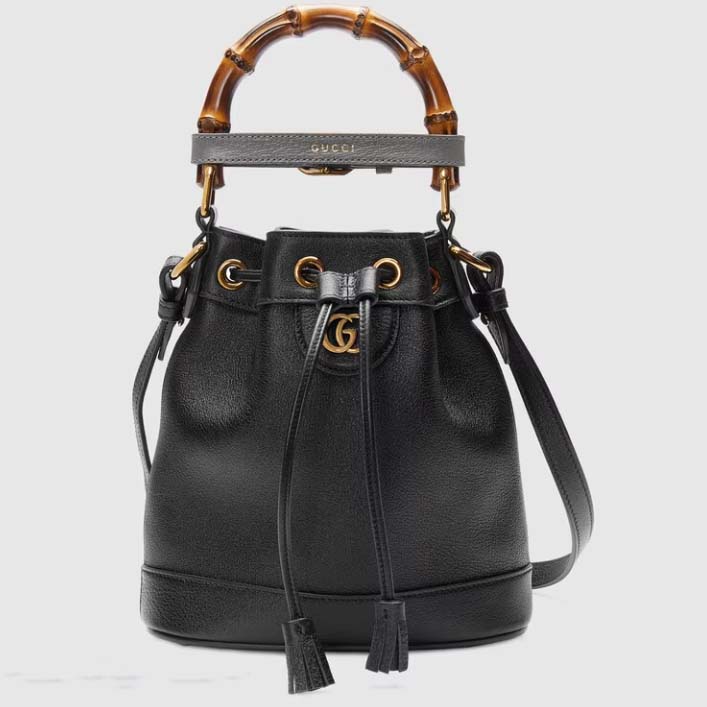 Gucci Women GG Diana Mini Bucket Bag Black Leather Double G