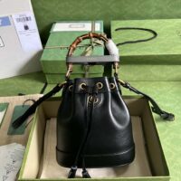 Gucci Women GG Diana Mini Bucket Bag Black Leather Double G (1)