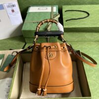 Gucci Women GG Diana Mini Bucket Bag Brown Leather Double G (1)