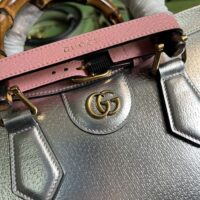 Gucci Women GG Diana Small Tote Bag Silver Lamé Leather Double G (2)