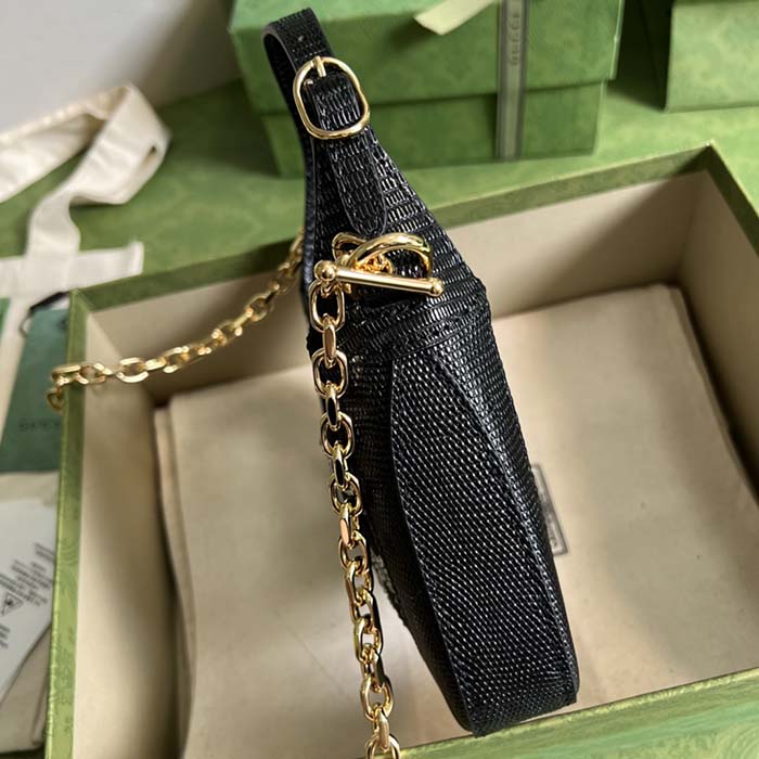 Gucci Women GG Jackie 1961 Mini Crystal GG Lizard Bag Black Mesh (1)