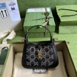 Gucci Women GG Jackie 1961 Mini Crystal GG Lizard Bag Black Mesh - Image 2