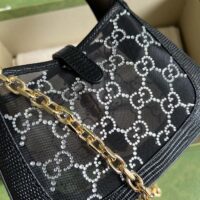 Gucci Women GG Jackie 1961 Mini Crystal GG Lizard Bag Black Mesh (4)