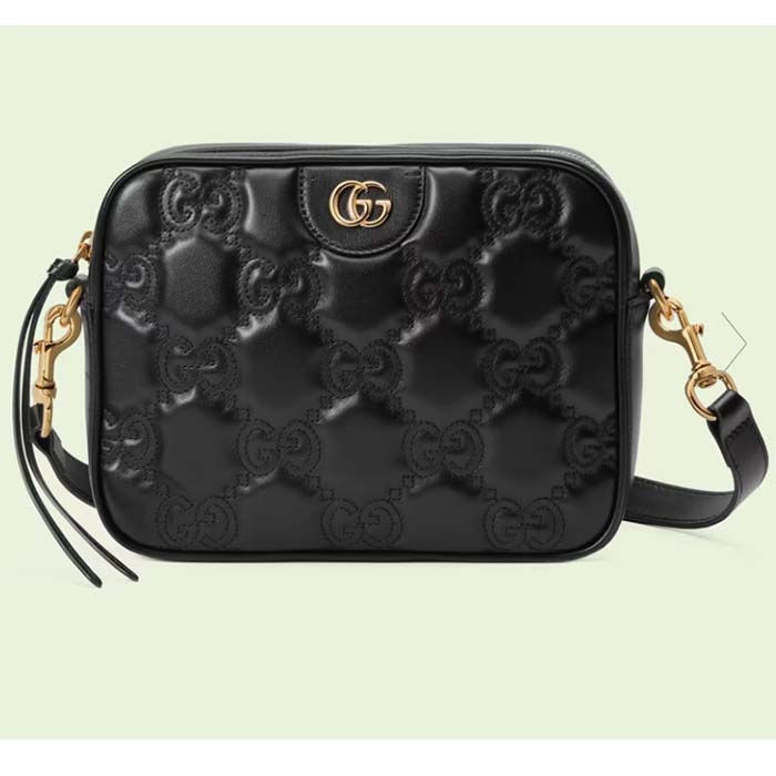 Gucci Women GG Matelassé Leather Small Bag Black Double G Zip Closure (2)