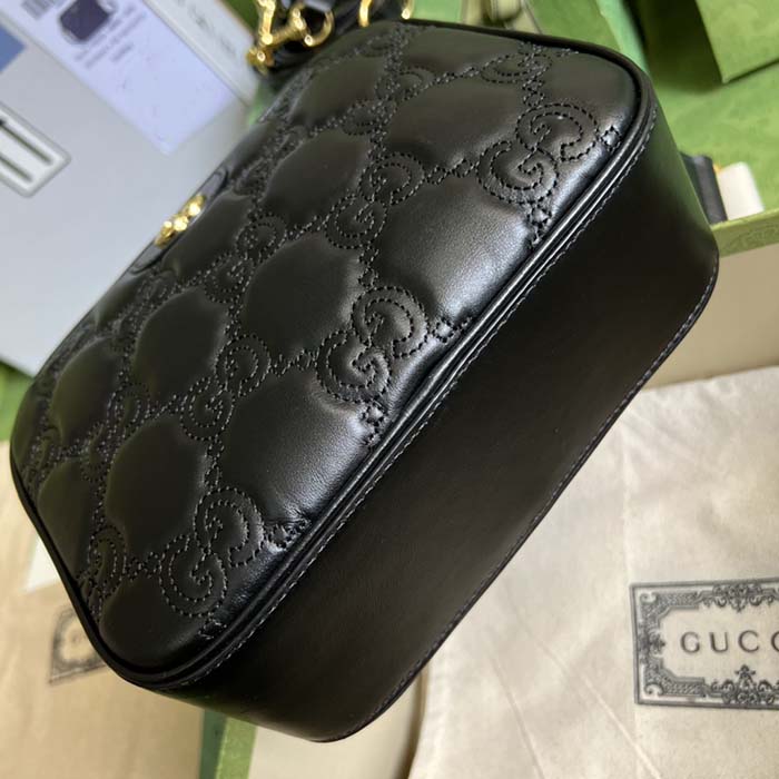 Gucci Women GG Matelassé Leather Small Bag Black Double G Zip Closure (8)
