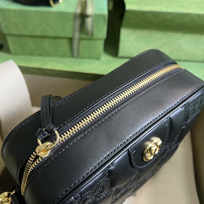 Gucci Women GG Matelassé Leather Small Bag Black Double G Zip Closure (9)