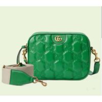 Gucci Women GG Matelassé Leather Small Bag Bright Green Double G Zip Closure