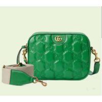 Gucci Women GG Matelassé Leather Small Bag Bright Green Double G Zip Closure (2)