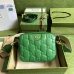 Gucci Women GG Matelassé Leather Small Bag Bright Green Double G Zip Closure - Image 2