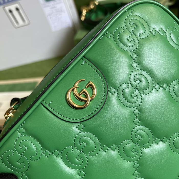 Gucci Women GG Matelassé Leather Small Bag Bright Green Double G Zip Closure (4)