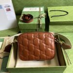 Gucci Women GG Matelassé Leather Small Bag Light Brown Double G Zip Closure – Image 3