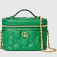 Gucci Women GG Matelassé Top Handle Mini Bag Green Leather Double G (1)