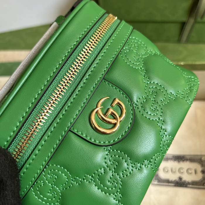 Gucci Women GG Matelassé Top Handle Mini Bag Green Leather Double G (10)