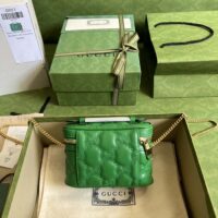 Gucci Women GG Matelassé Top Handle Mini Bag Green Leather Double G (1)