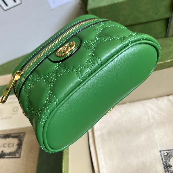 Gucci Women GG Matelassé Top Handle Mini Bag Green Leather Double G (5)
