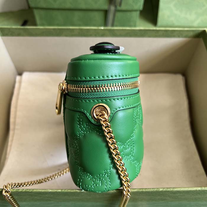 Gucci Women GG Matelassé Top Handle Mini Bag Green Leather Double G (7)