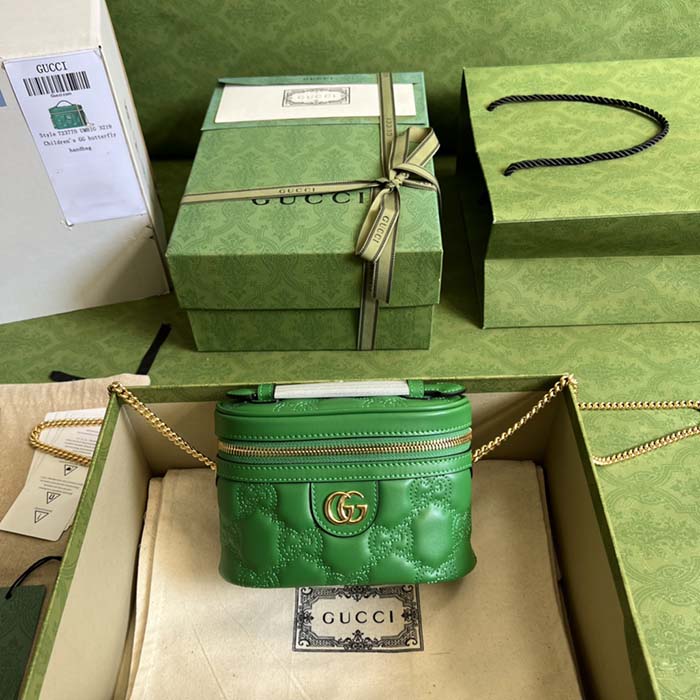 Gucci Women GG Matelassé Top Handle Mini Bag Green Leather Double G (8)