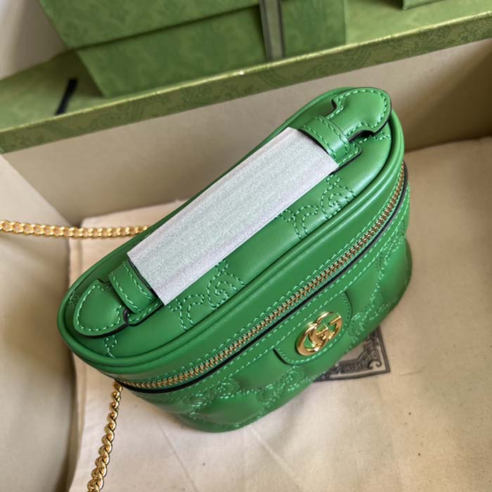 Gucci Women GG Matelassé Top Handle Mini Bag Green Leather Double G (9)