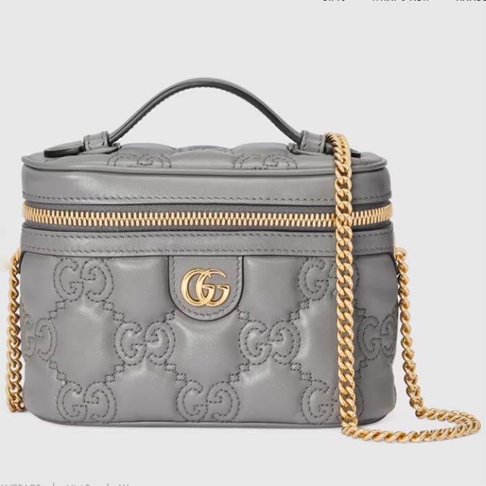 Gucci Women GG Matelassé Top Handle Mini Bag Grey Leather Double G