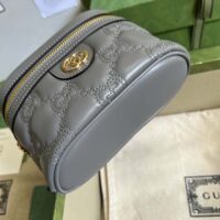 Gucci Women GG Matelassé Top Handle Mini Bag Grey Leather Double G (1)