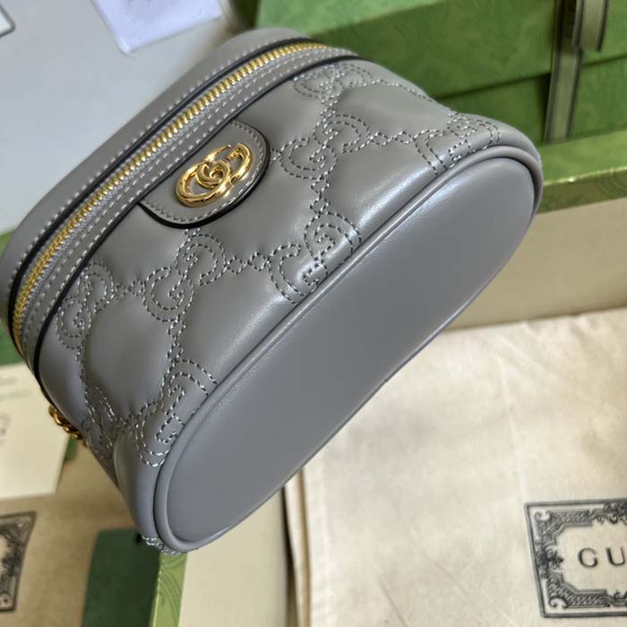 Gucci Women GG Matelassé Top Handle Mini Bag Grey Leather Double G (10)