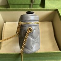 Gucci Women GG Matelassé Top Handle Mini Bag Grey Leather Double G (1)
