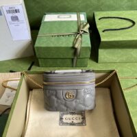 Gucci Women GG Matelassé Top Handle Mini Bag Grey Leather Double G (1)