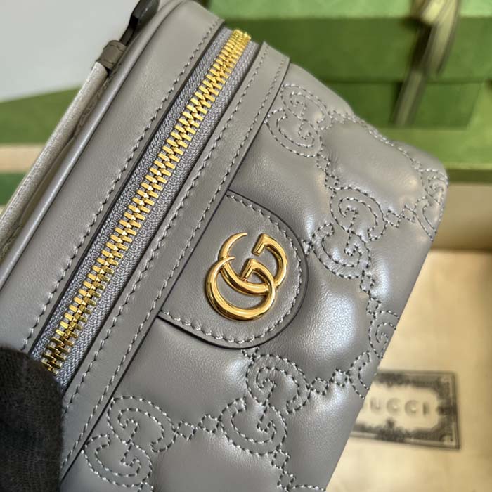 Gucci Women GG Matelassé Top Handle Mini Bag Grey Leather Double G (6)