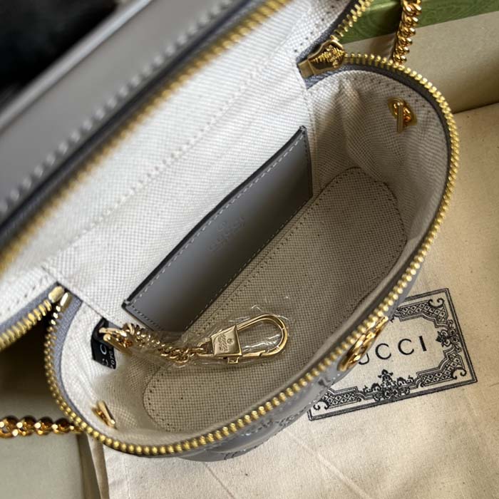 Gucci Women GG Matelassé Top Handle Mini Bag Grey Leather Double G (7)
