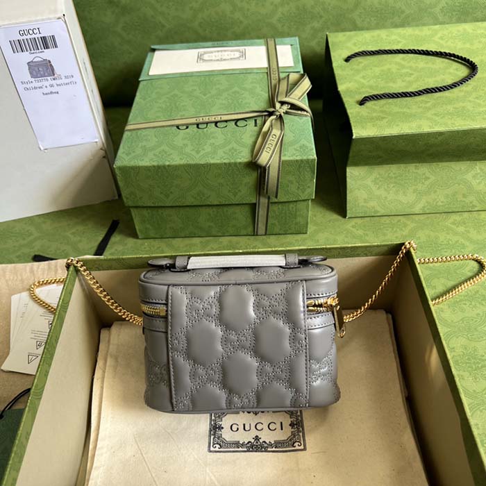 Gucci Women GG Matelassé Top Handle Mini Bag Grey Leather Double G (8)